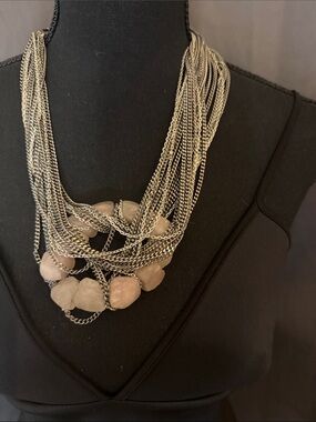 Gemma Redux Multistrand Silver Chain Necklace with Rose Quartz Beads